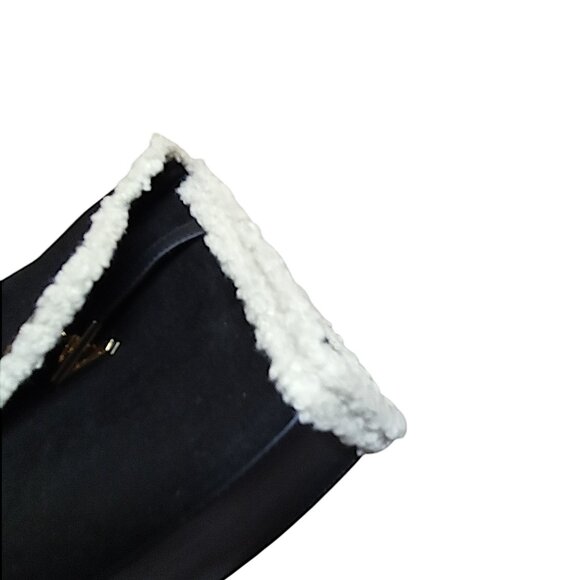Badgley Mischka NEW Black Suede Like Fur Trimmed Satchel Working Lock & Key $159 - Picture 8 of 11
